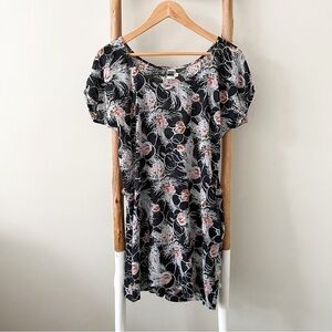 [malia mills] floral cotton short sleeve mini dress black multi 6